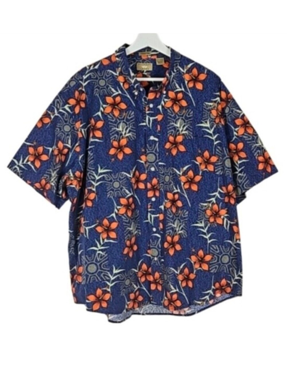 Natural Issue Tropical Print Short Sleeve Orange Blue Wrinkle-Free Shirt - Picture 4 of 4